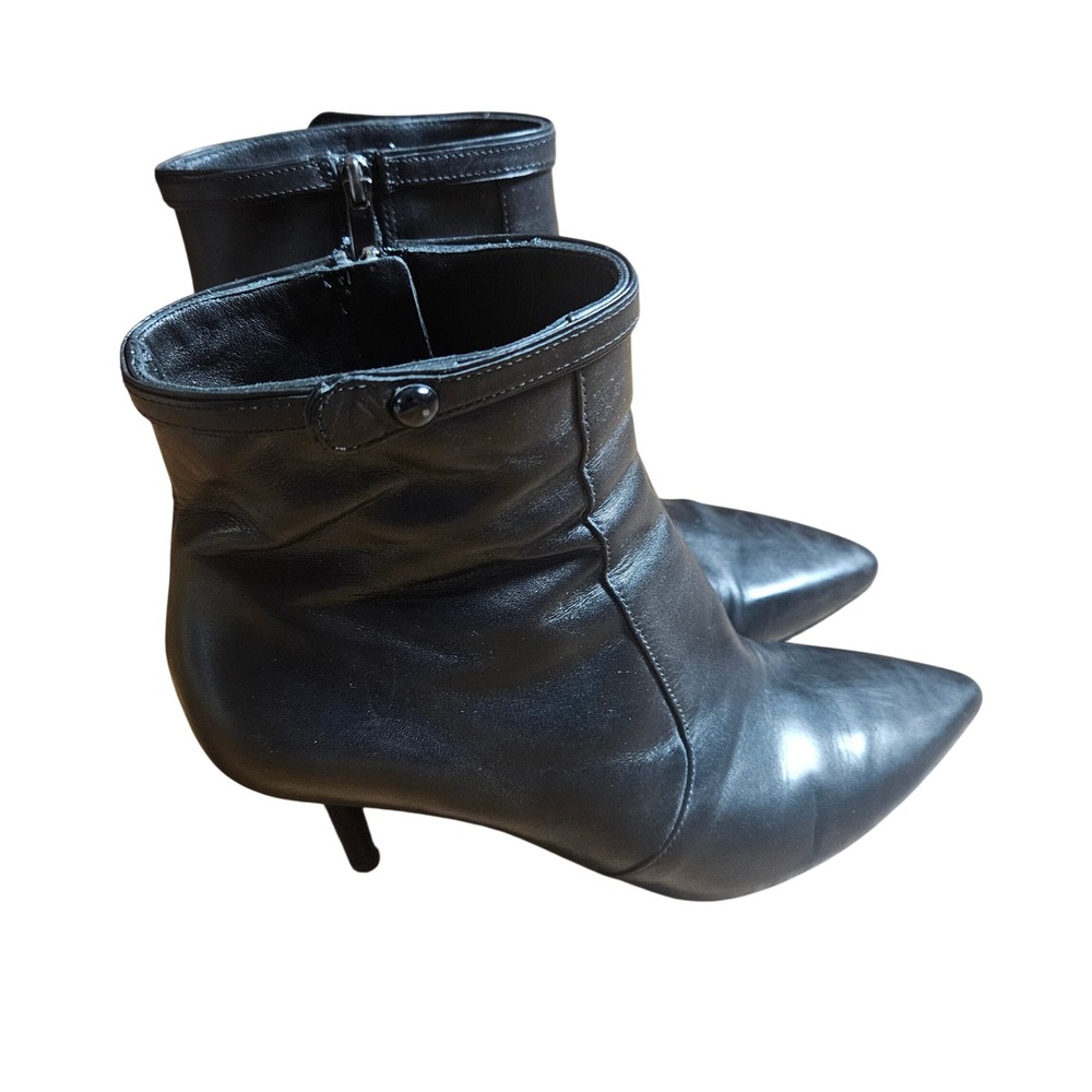 Via Spiga Leather Pointed Toe Kitten Heel Ankle Boots 7M Italy Quiet Luxury
